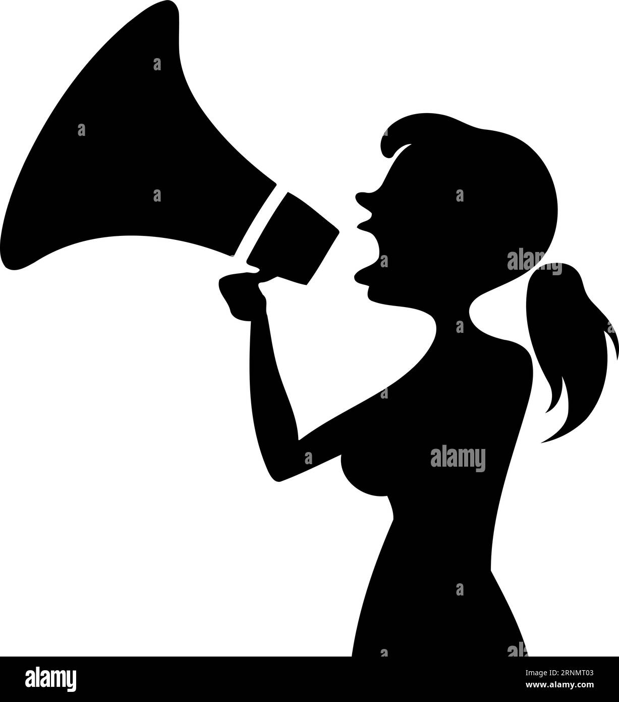 persona donna che urla in un megafono illustrazione vettoriale minimalista Illustrazione Vettoriale