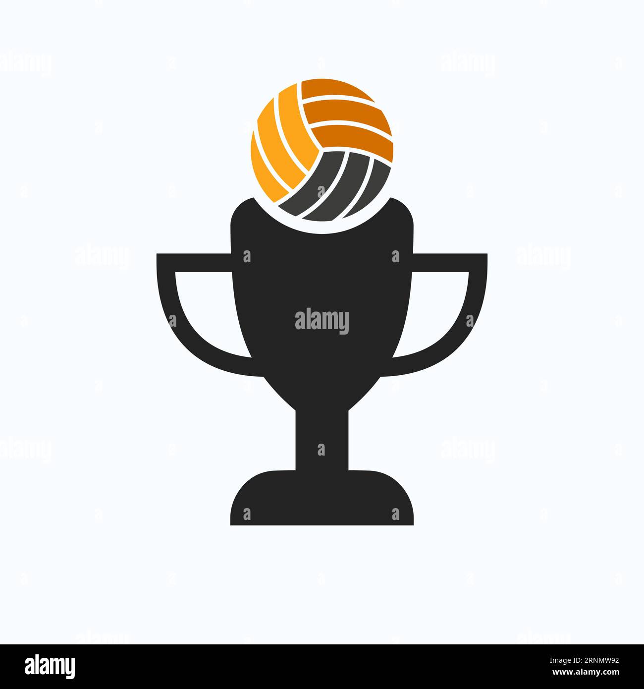 Design del logo del Trofeo di pallavolo Championship con icona pallavolo e trofeo Illustrazione Vettoriale