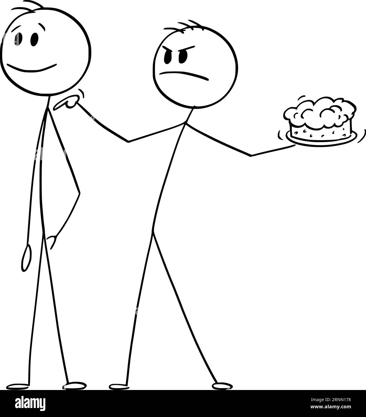 Persona arrabbiata pronta a lanciare la torta sul viso, illustrazione della figura del fumetto Vector Cartoon Stick Illustrazione Vettoriale