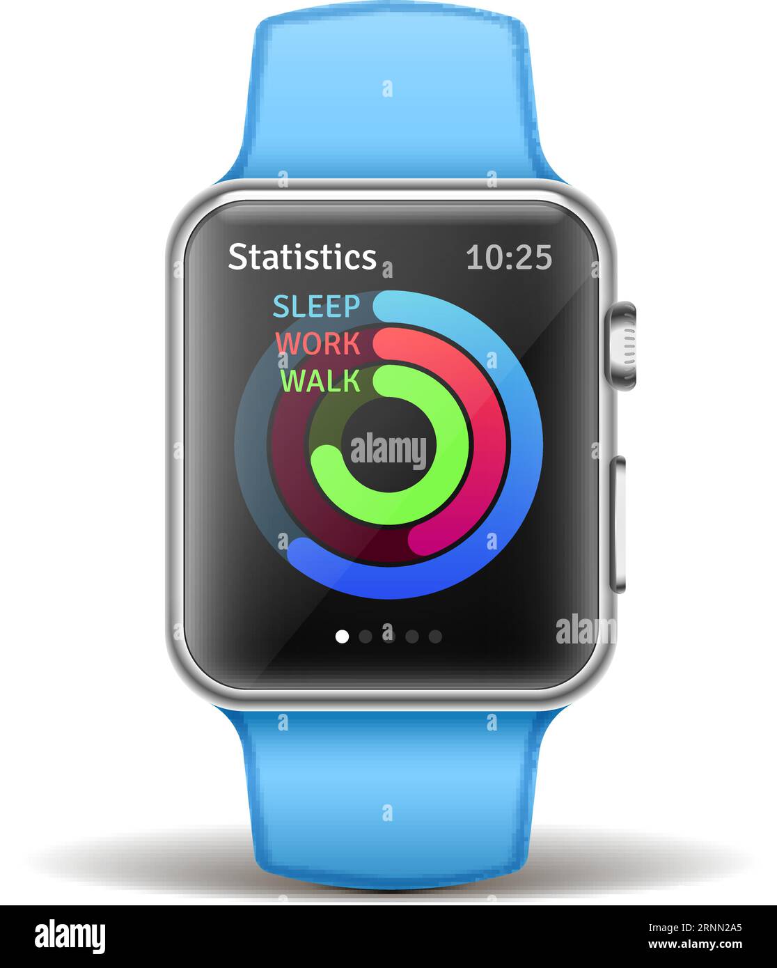 Modello smart Watch. Dispositivo digitale con app statistiche Illustrazione Vettoriale