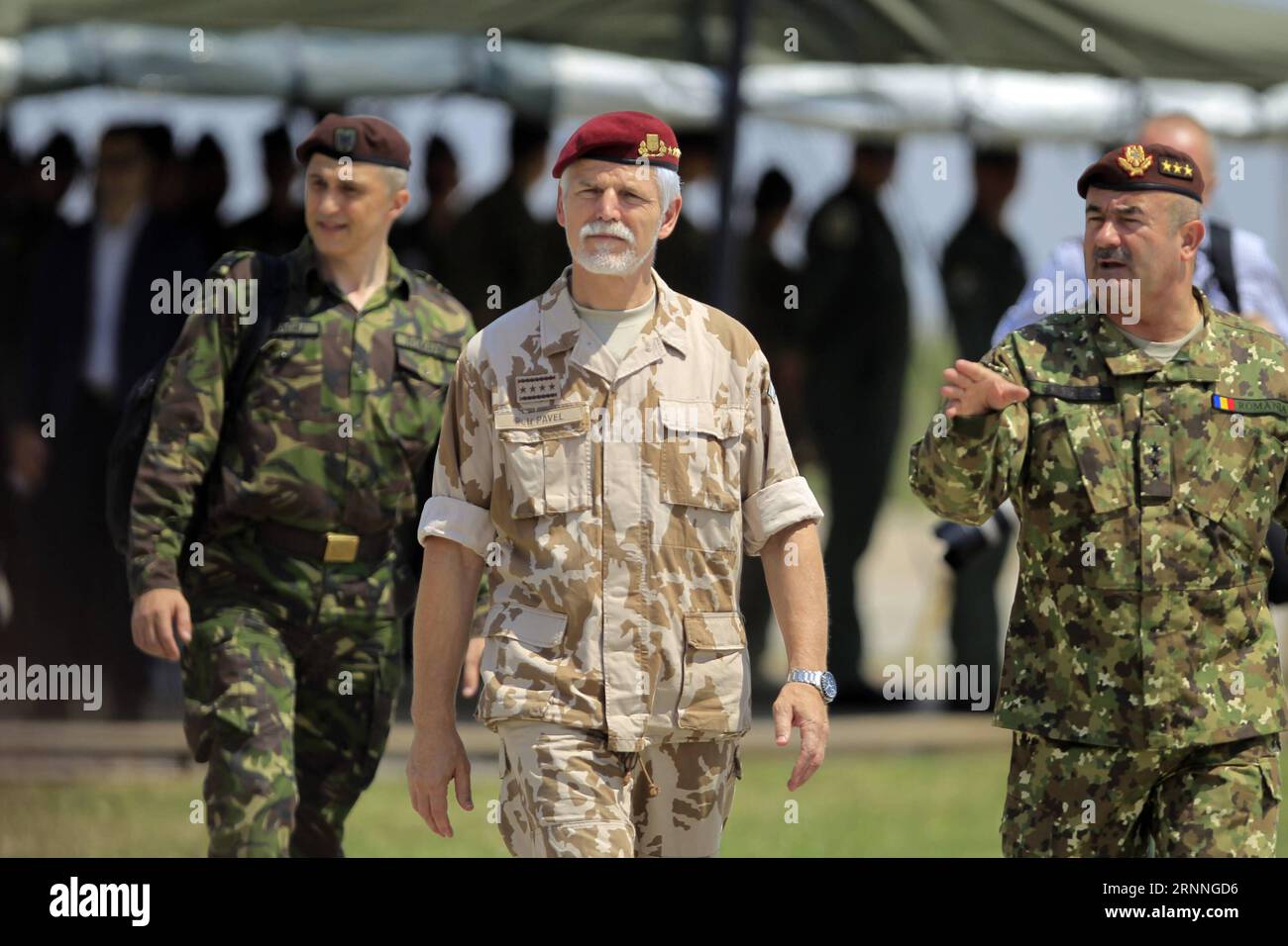 (170714) -- BUCAREST, 14 luglio 2017 -- il presidente del Comitato militare della NATO Petr Pavel (C) visita la base aerea militare Mihail Kogalnieanu, 250 km a est di Bucarest, Romania, 13 luglio 2017. Petr Pavel è arrivato in Romania per partecipare all'esercitazione multinazionale di difesa Saber Guardian 2017. ) ROMANIA-BUCAREST-NATO-MILITARY DRILL CristianxCristel PUBLICATIONxNOTxINxCHN 170714 Bucarest 14 luglio 2017 Presidente del Comitato militare NATO Petr Pavel C visita la base militare di Mihail 250 km a est di Bucarest Romania 13 luglio 2017 Petr Pavel è arrivato in Romania per partecipare al Saber Guardian 2017 Foto Stock