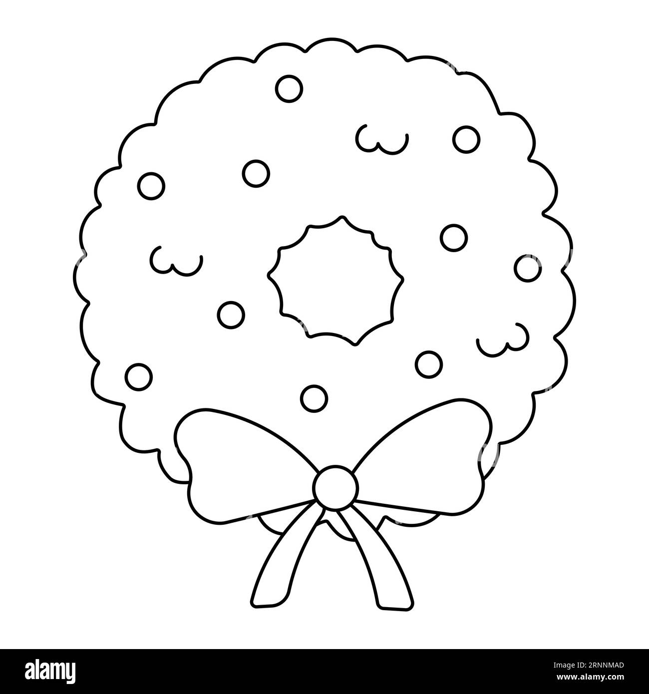 wreath christmas tree bow bells line doodle Illustrazione Vettoriale