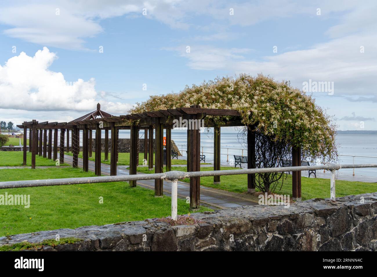 Graziosa pergola ai Whiteabbey Gardens, Whiteabbey, Irlanda del Nord, vicino al Belfast Lough. Foto Stock