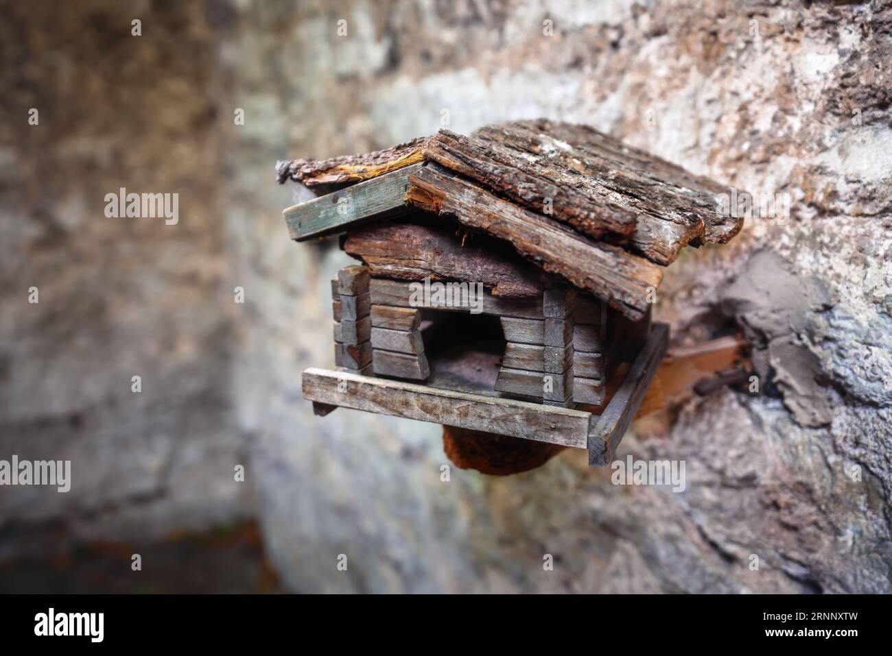 Bella casa degli uccelli in legno rustico Foto Stock