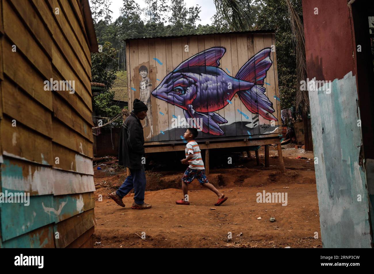 (170808) -- SAN PAOLO (BRASILE), 8 agosto 2017 -- foto scattata il 1 agosto 2017 mostra persone nel villaggio del gruppo etnico Guarani, nel distretto di Jaragua a San Paolo, Brasile. I popoli indigeni di tutto il mondo devono ancora affrontare sfide enormi dieci anni dopo l'adozione di una dichiarazione storica sui loro diritti, un gruppo di esperti delle Nazioni Unite (ONU) ha detto lunedì. Parlando in vista della giornata internazionale dei popoli indigeni del mondo del 9 agosto, il gruppo ha affermato che gli Stati devono mettere le parole in azione per porre fine alla discriminazione, all'esclusione e alla mancanza di protezione. ) BRASILE-SAO PAULO-JARAGUA-GUARANI Foto Stock