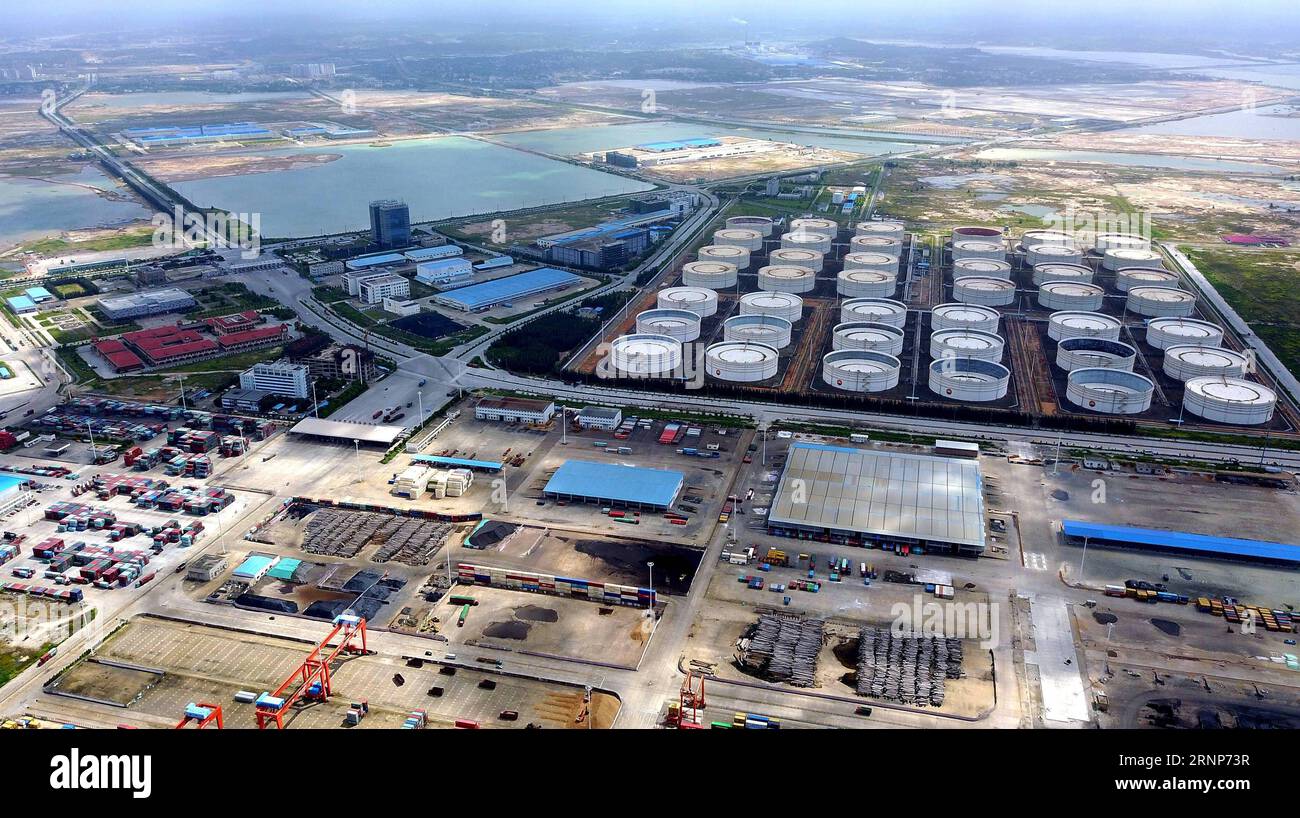 (170814) -- QINZHOU, 14 agosto 2017 -- foto scattata l'8 agosto 2017 mostra l'area portuale di libero scambio di Qinzhou nella città di Qinzhou, nella regione autonoma di Guangxi Zhuang nel sud della Cina. Il porto di Qinzhou, con le sue 24 linee di navigazione interne ed estere, svolge un ruolo importante nel commercio bilaterale tra la Cina e l'Associazione delle nazioni del Sud-est asiatico (ASEAN). (Ry) CINA-GUANGXI-QINZHOU PORTO (CN) ZhangxAilin PUBLICATIONxNOTxINxCHN 170814 Qinzhou Aug 14 2017 foto scattata L'8 agosto 2017 mostra l'area portuale di libero scambio di Qinzhou nella città di Qinzhou nella regione autonoma di Guangxi Zhuang della Cina meridionale il porto di Qinzhou Foto Stock