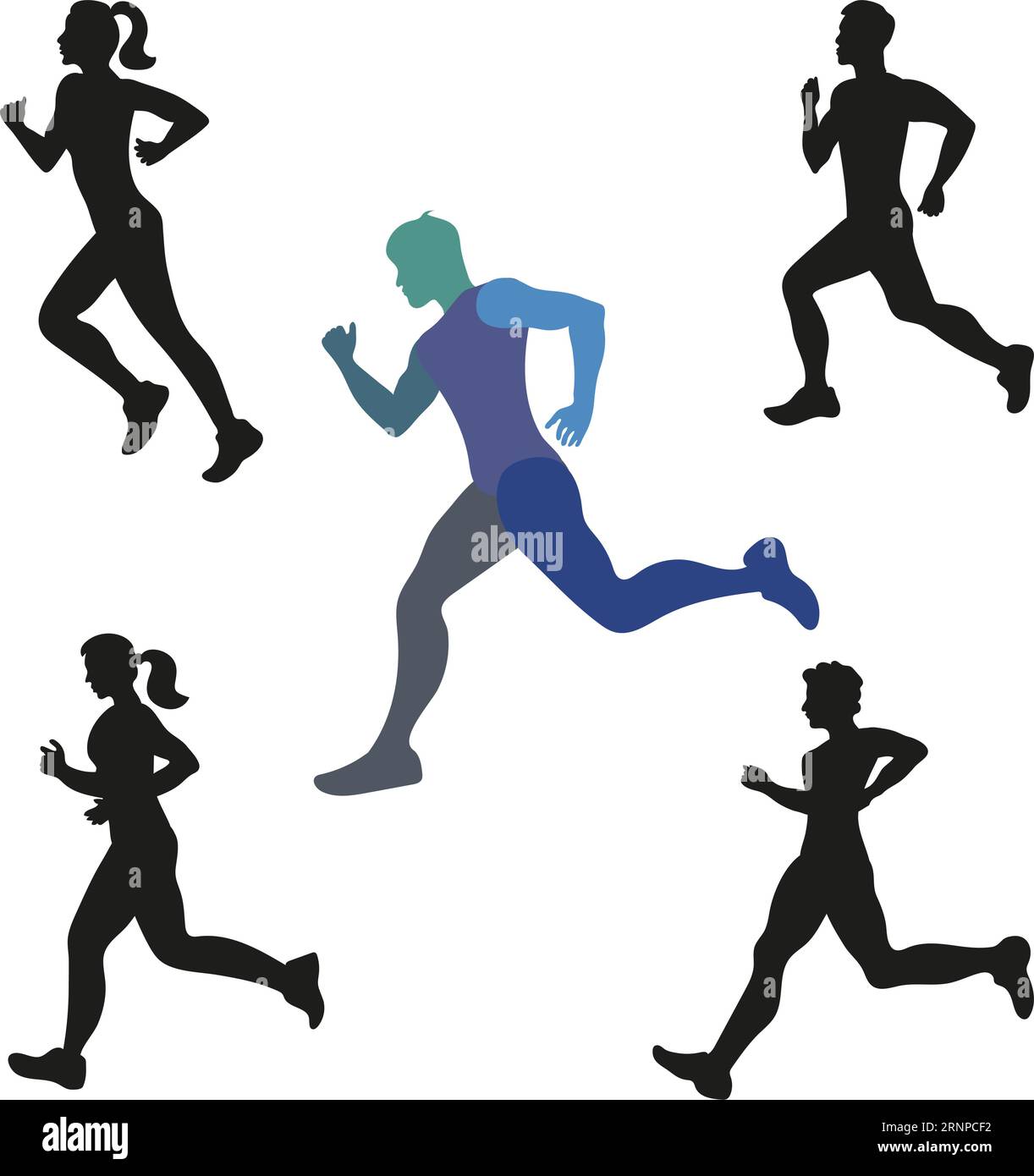 Set di sagome di running people isolate su sfondo bianco. Illustrazione vettoriale Illustrazione Vettoriale