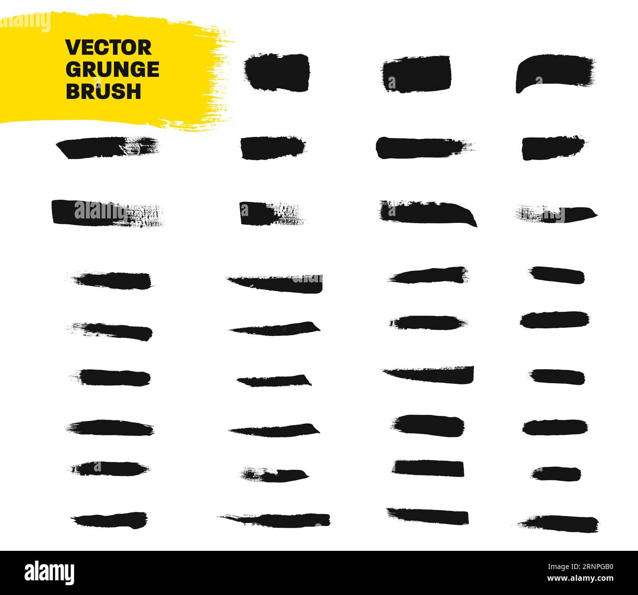 Set di pennelli vettoriali neri, tratti di inchiostro lineari di vernice Grunge elementi per la decorazione, la presentazione del progetto, isolati su sfondo bianco. Telai per te Illustrazione Vettoriale