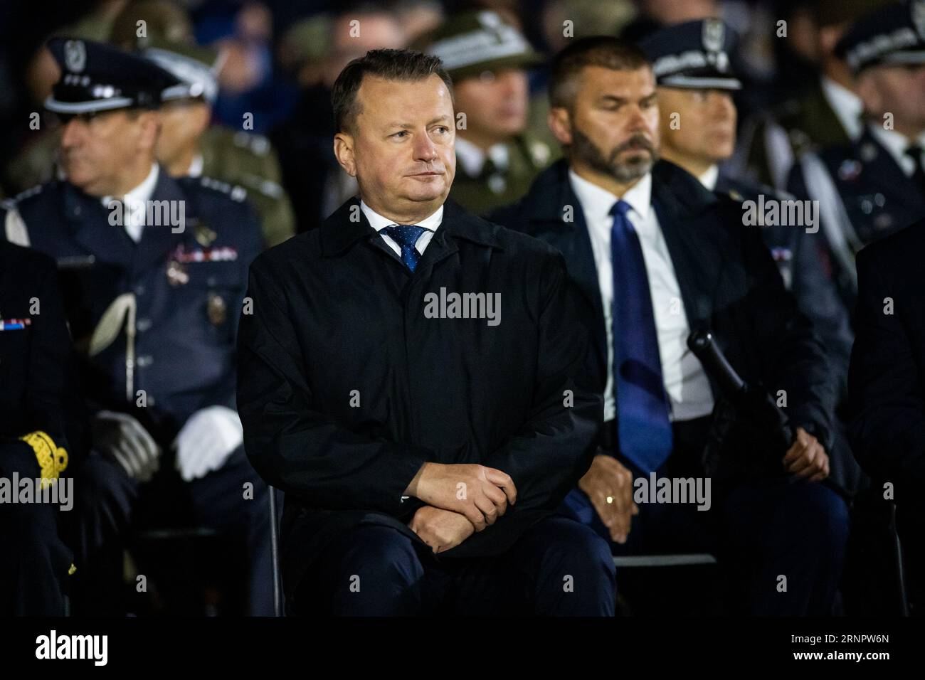 Ministro della difesa Mariusz Blaszczak visto durante il 84 ° anniversario dello scoppio della seconda guerra mondiale a Westerplatte. Nel 84° anniversario dello scoppio della seconda guerra mondiale, la gente polacca si è riunita a Westerplatte per ricordare e rendere omaggio a coloro che sono stati uccisi e abusati durante una delle tragedie più terribili della storia mondiale. Il governo polacco organizzò l'anniversario per ricordare alla gente di non permettere mai più che accada la guerra mondiale. Foto Stock