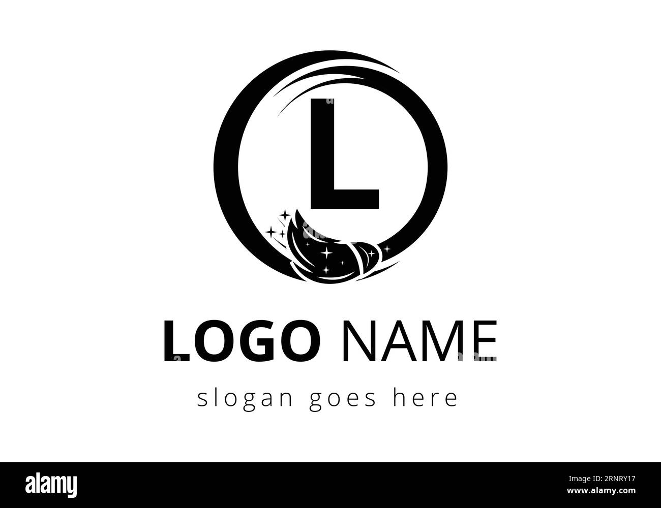 Concetto di progettazione del logo del servizio di pulizia lettera L con simbolo della spazzola pulita. Simbolo del simbolo del logo della società di pulizia Illustrazione Vettoriale