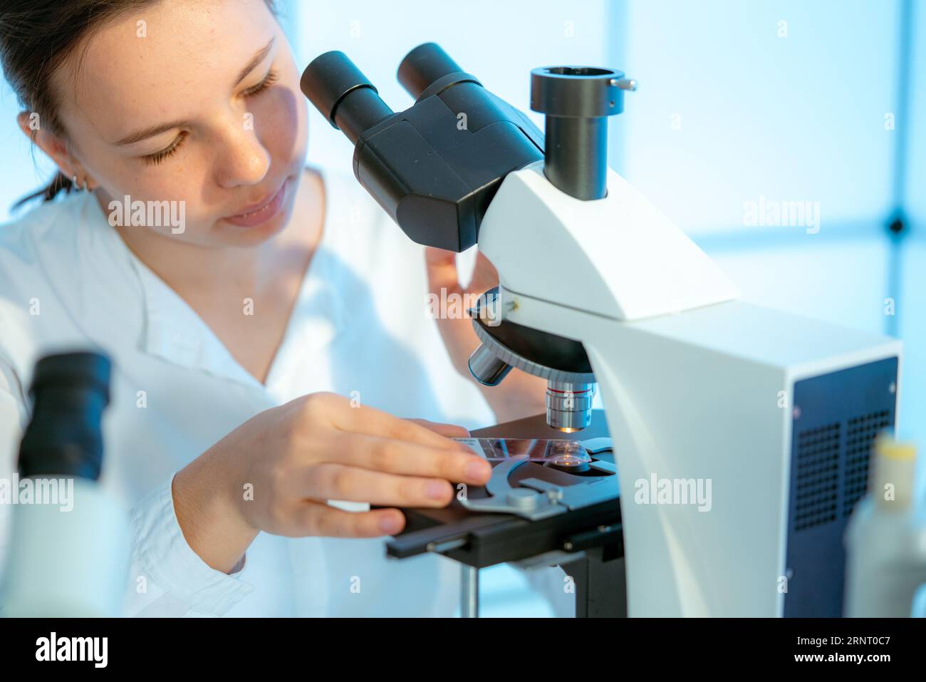 Esame dello sviluppo embrionale: I microscopi consentono di studiare i processi di sviluppo delle cellule embrionali e degli organi. Foto Stock