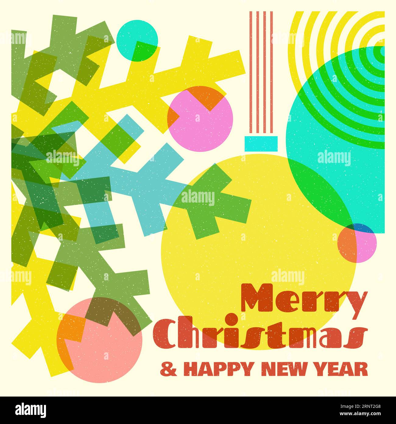 Sfondo colorato con forma geometrica e stampa a grafico riso alla moda. Illustratore vettoriale. Buon risografo di natale e felice anno nuovo moderno Illustrazione Vettoriale