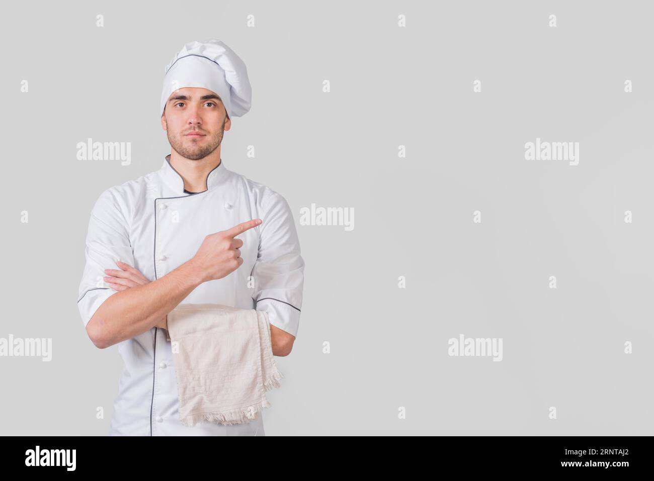 Chef ritratto che presenta copyspace Foto Stock