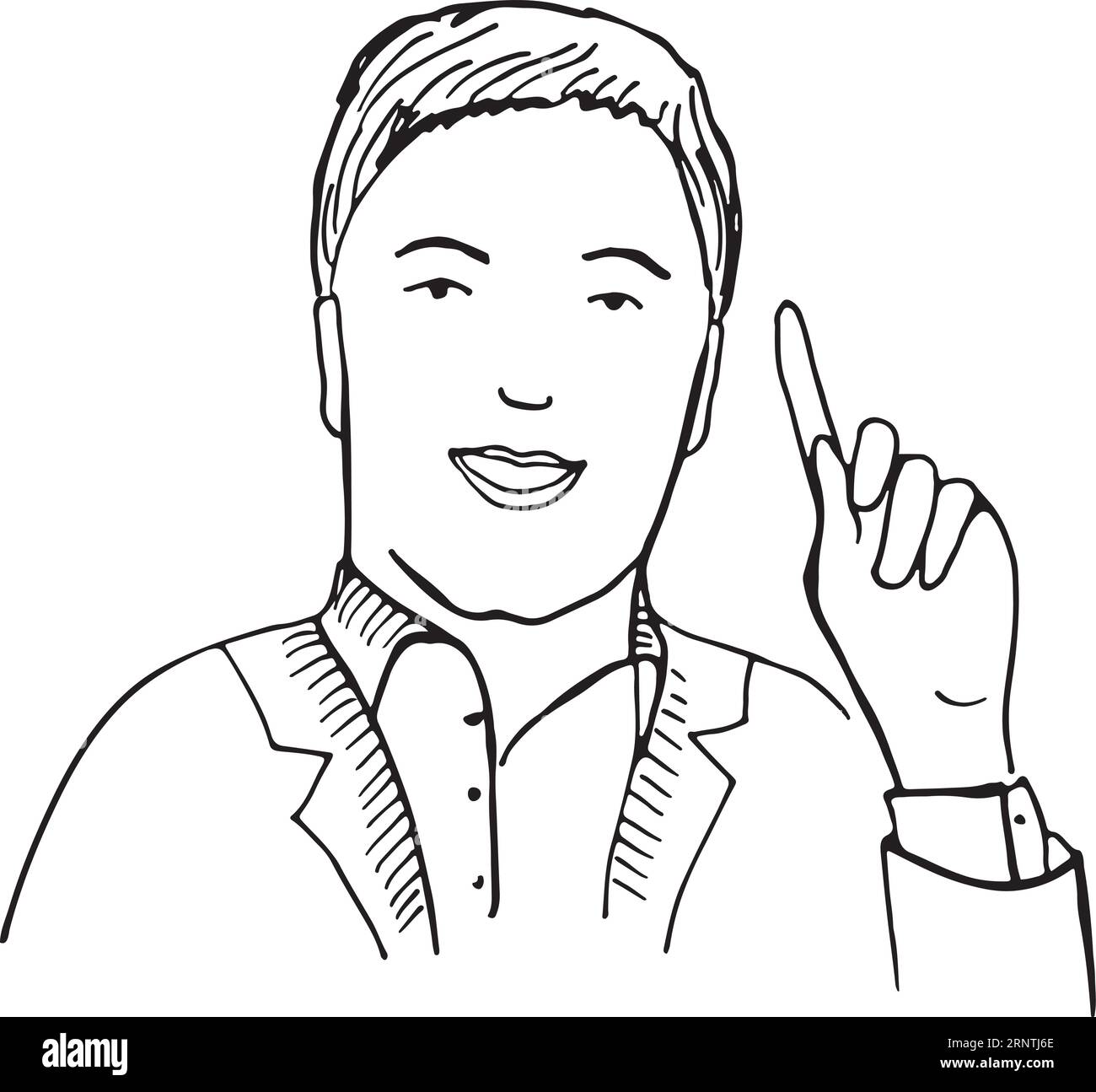 Ritratto di un uomo. Persona con dito puntato che disegna Illustrazione Vettoriale