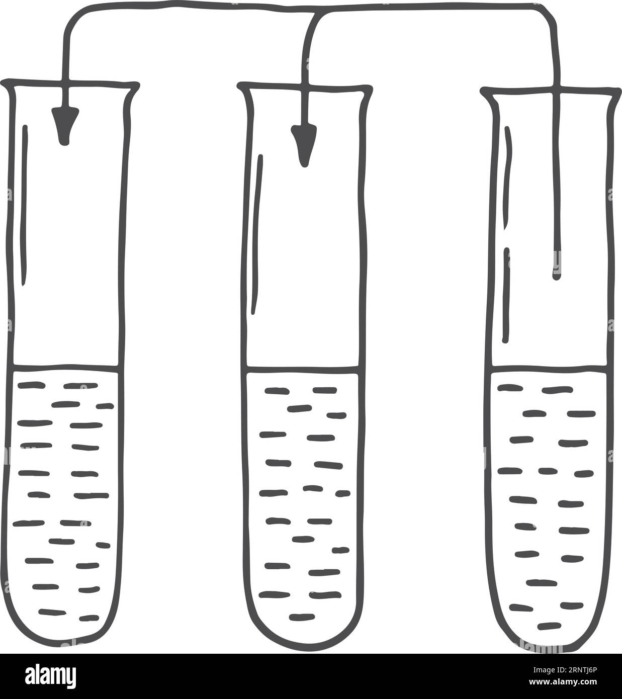 Provette per analisi chimiche con liquidi. Doodle per esperimenti di laboratorio Illustrazione Vettoriale