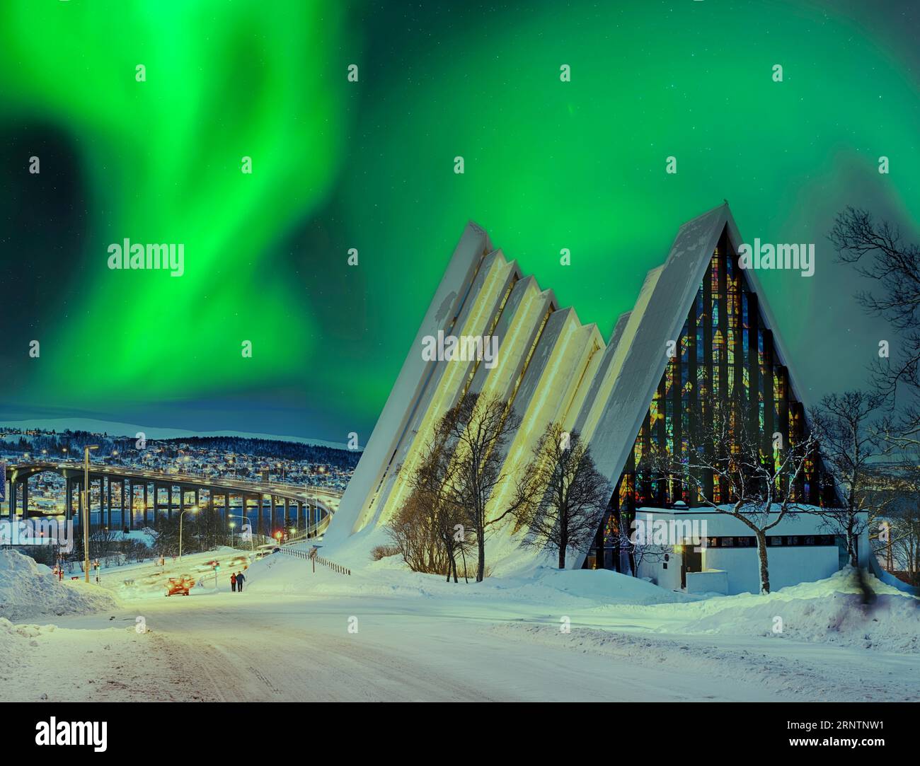 Cattedrale di ghiaccio, aurora boreale notturna Tromso Norvegia Foto Stock