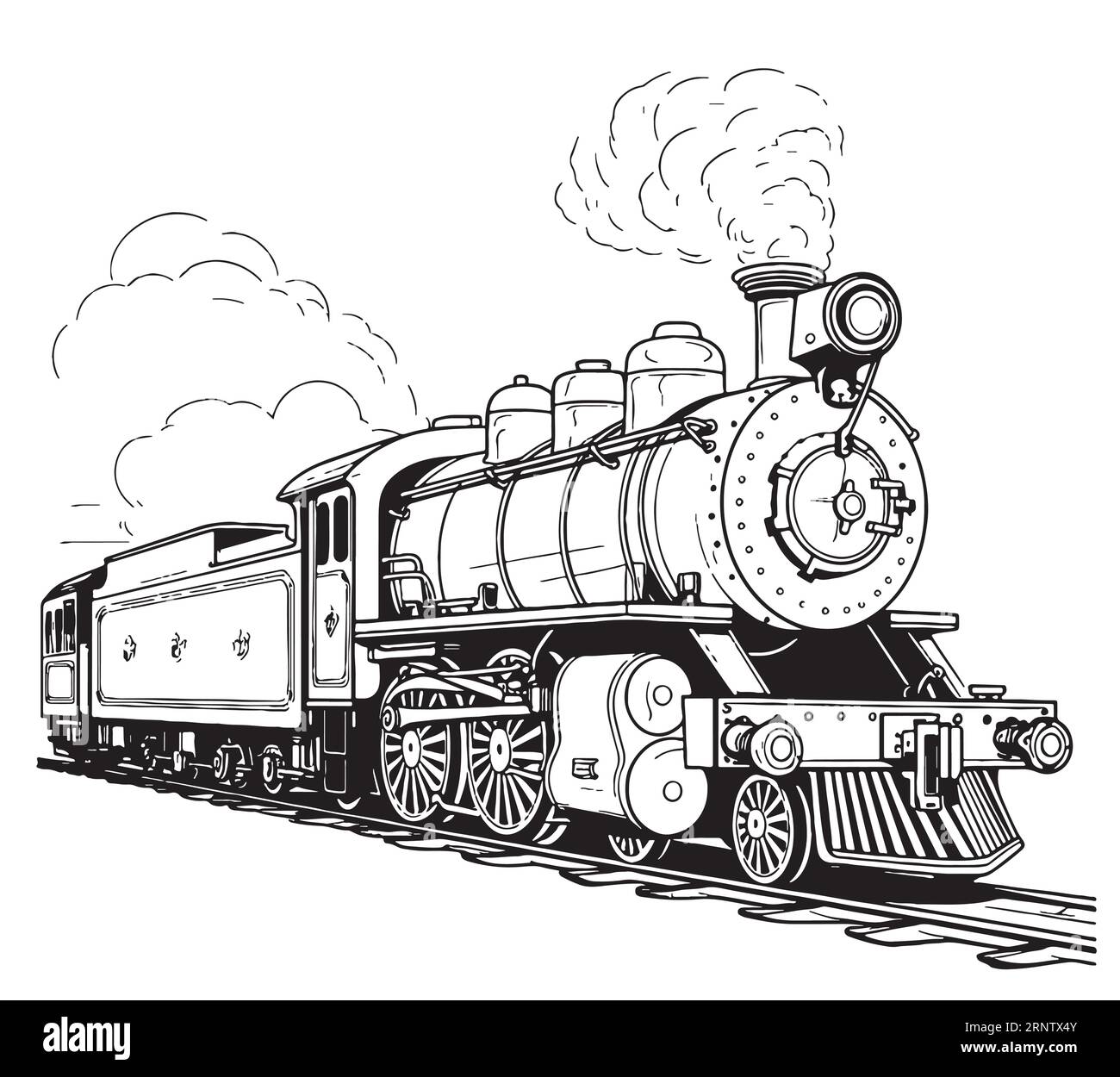 Locomotiva a vapore, fumetto, disegno a mano, illustrazione vettoriale, trasporto Illustrazione Vettoriale