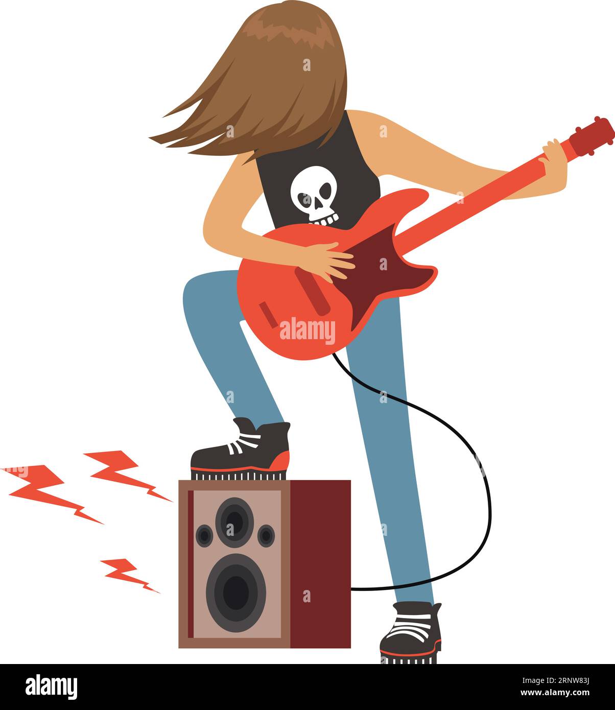Chitarrista rock. Personaggio dei cartoni animati punk Illustrazione Vettoriale