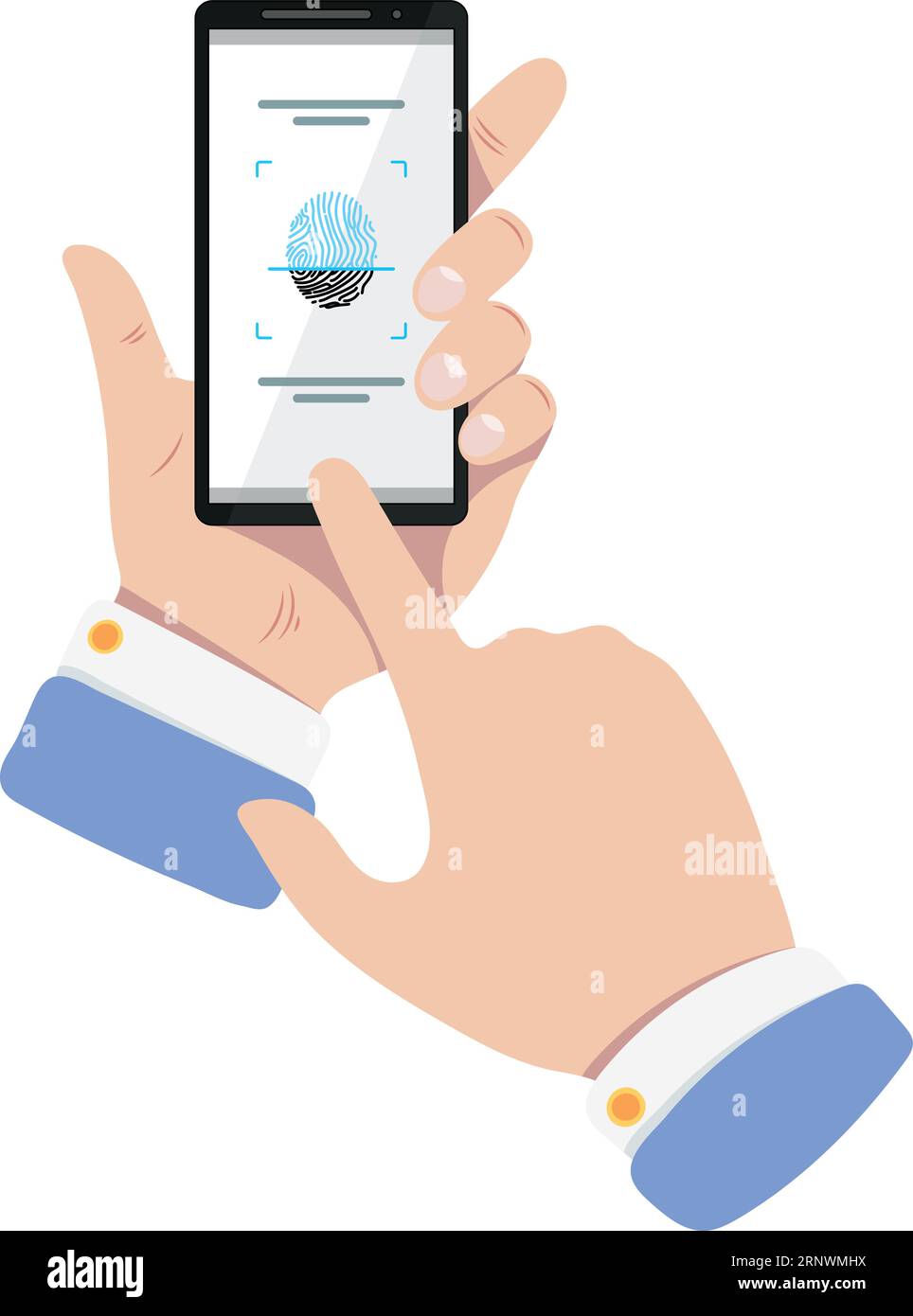 App Finger Scan sullo schermo del telefono in mani umane Illustrazione Vettoriale