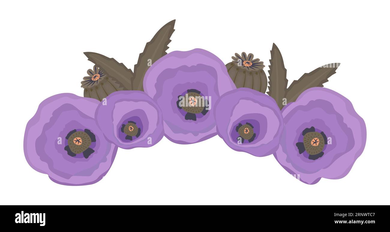 Corona floreale viola, splendidi fiori viola, illustrazione a colori vettoriali Illustrazione Vettoriale