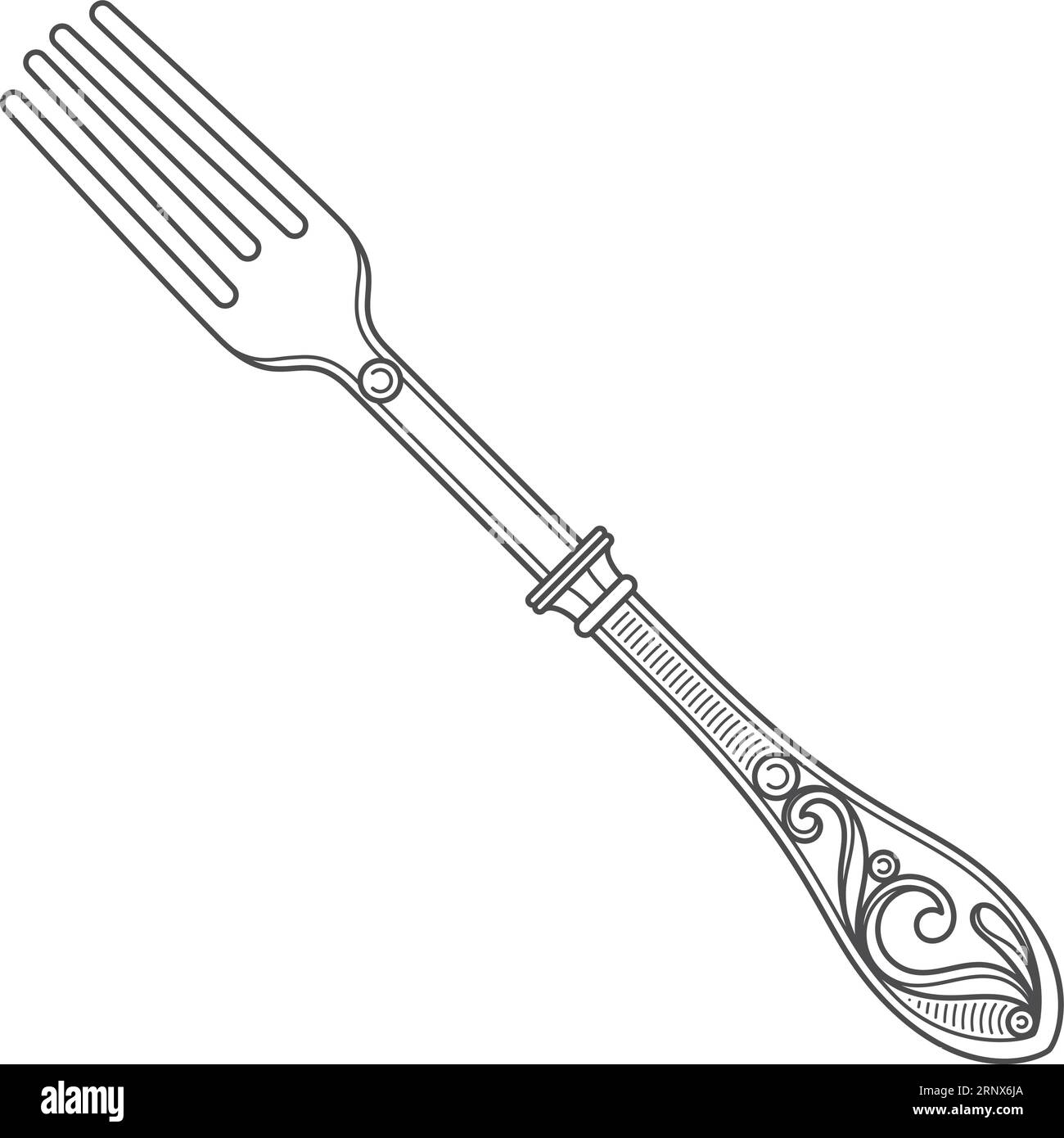 Disegno della linea della forcella in metallo. Posate vintage ornate Illustrazione Vettoriale