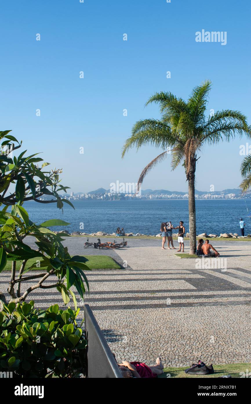 Rio de Janeiro, Brasile: Persone che si rilassano nel parco Flamengo (Aterro do Flamengo), il più grande parco pubblico e area ricreativa della città Foto Stock
