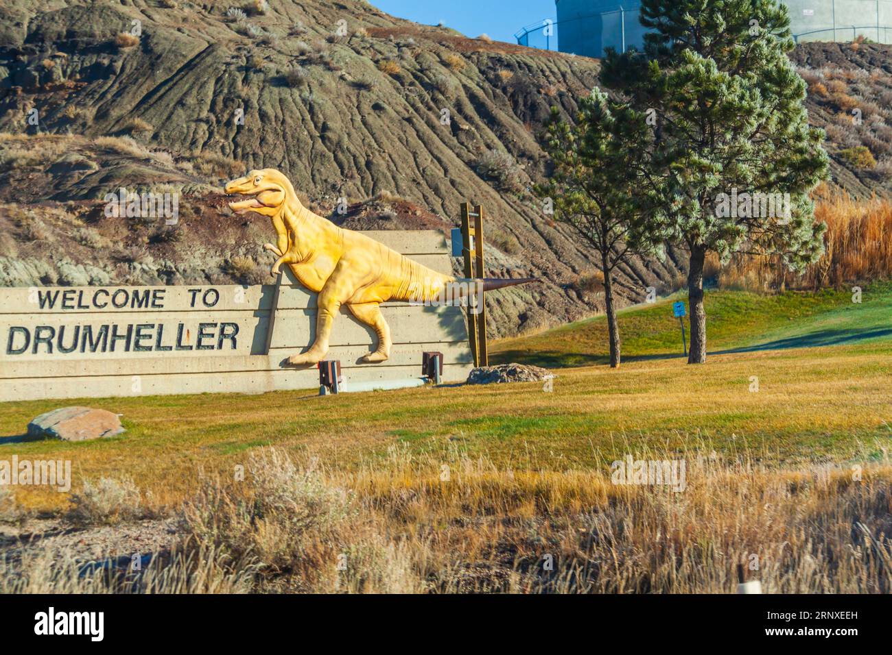 Drumheller, Alberta, Canada, area turistica nel sud Alberta, sito di Badland canadese e fossili di dinosauro con Royal Tyrell Museum di dinosauri. Foto Stock