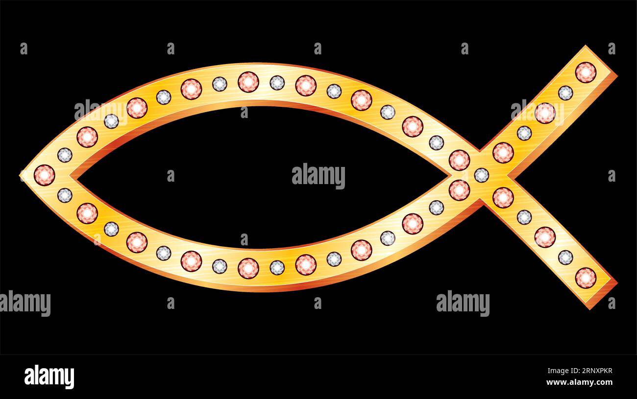 Simbolo di religione cristiana fatto di oro e diamanti Illustrazione Vettoriale