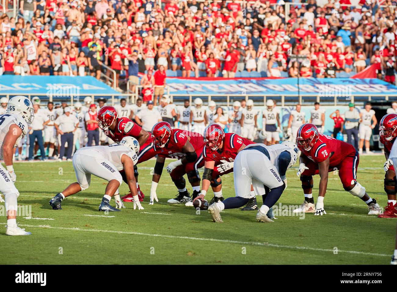 Boca Raton, Florida, USA. 2 settembre 2023. FAU durante una partita di football universitario tra Florida Atlantic University Owls V Monmouth allo stadio FAU di Boca Raton, FL, USA. Credito: Yaroslav Sabitov/YES Market Media/Alamy Live News Foto Stock