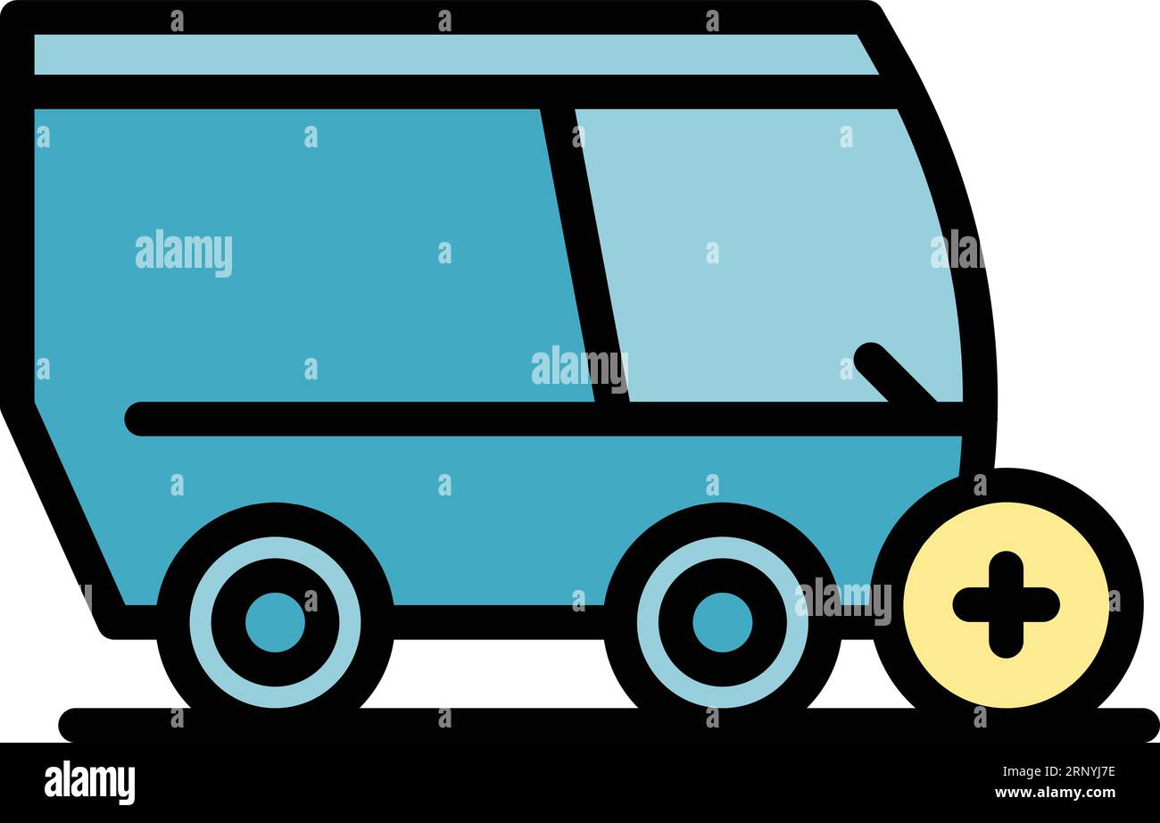 Icona della spazzatrice municipale per delineare il vettore. Camion stradale. Macchinario urbano color piatto Illustrazione Vettoriale