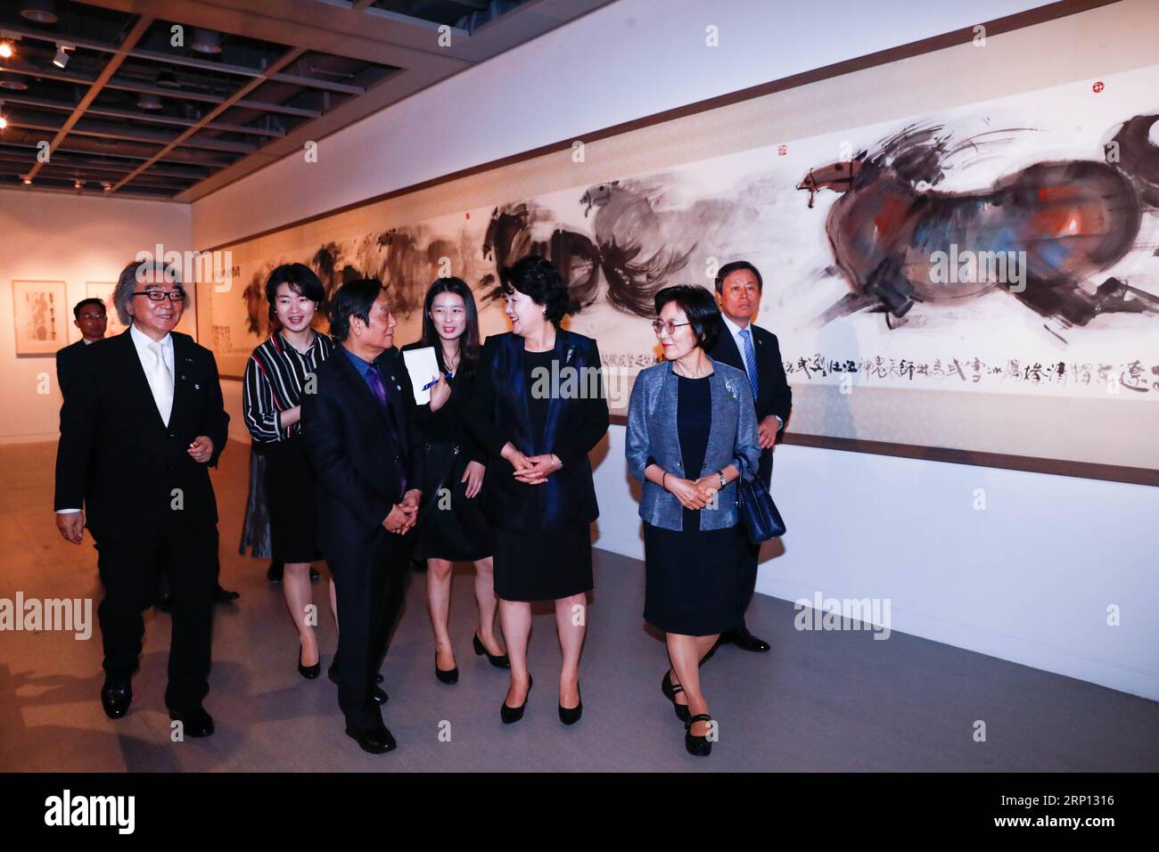 (180606) -- SEOUL, 6 giugno 2018 -- il presidente sudcoreano Moon Jae-in moglie Kim Jung-sook (2nd R, front) accompagnato dall'artista cinese Han Meilin (L front), visita la mostra World of Meilin in Seoul a Seoul, Corea del Sud, 5 giugno 2018. Han Meilin Global Tour Exhibitions - il mondo di Meilin a Seul ha preso il via martedì a Seul. ) cl) COREA DEL SUD-SEOUL-ARTISTA CINESE-HAN MEILIN-MOSTRA WangxJingqiang PUBLICATIONxNOTxINxCHN Foto Stock