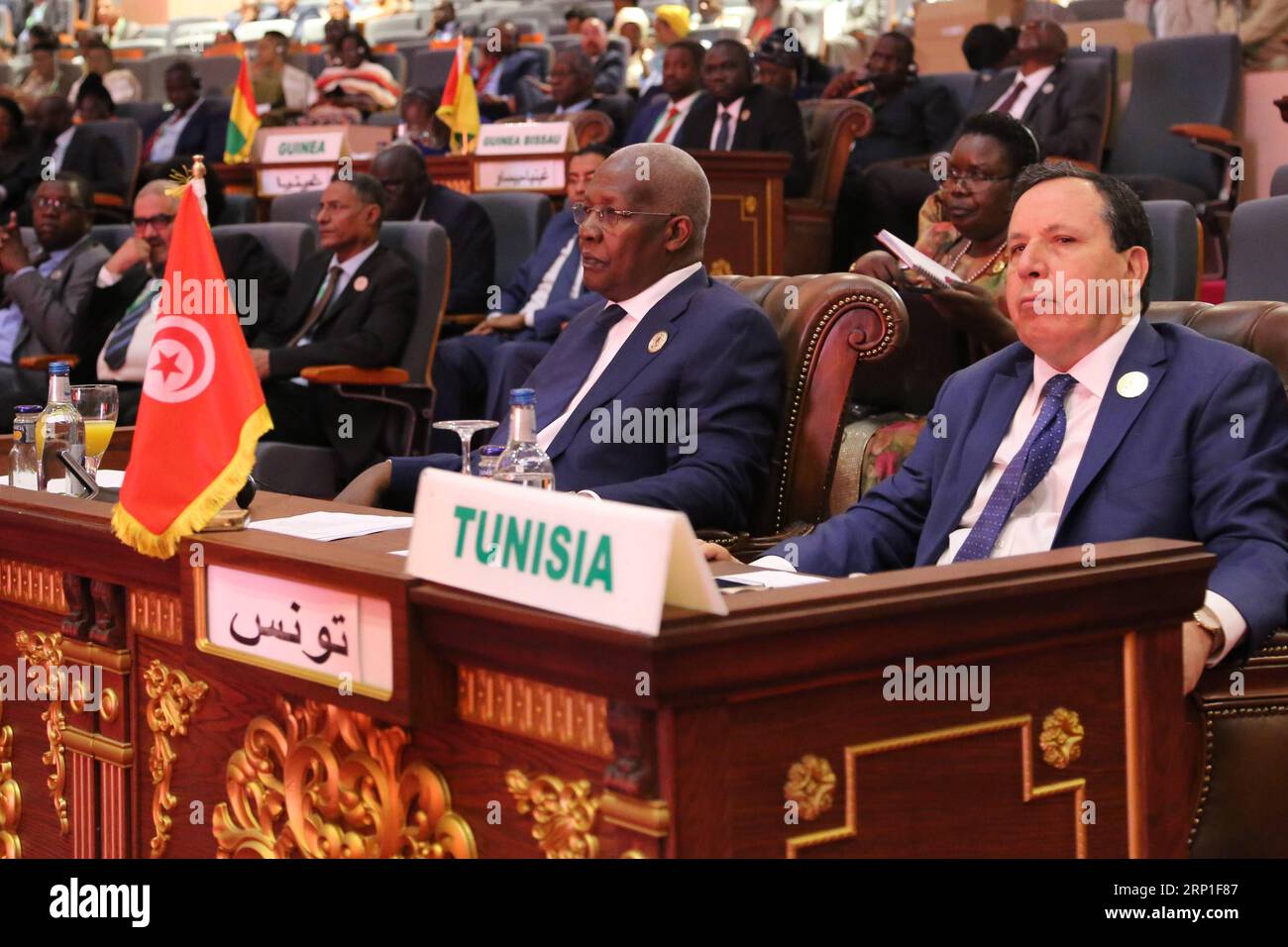 (180702) -- NOUAKCHOTT, 2 luglio 2018 -- il primo ministro tunisino Youssef Chahed (1a R) partecipa al 31° vertice dell'Unione africana (UA) a Nouakchott, capitale della Mauritania, il 1° luglio 2018. I leader africani si sono incontrati qui per il vertice della 31esima UA di domenica, concentrandosi sull'anti-corruzione, sul commercio, la pace e la sicurezza. (wtc) VERTICE MAURITANIA-NOUAKCHOTT-UNIONE AFRICANA ZhangxXuefei PUBLICATIONxNOTxINxCHN Foto Stock