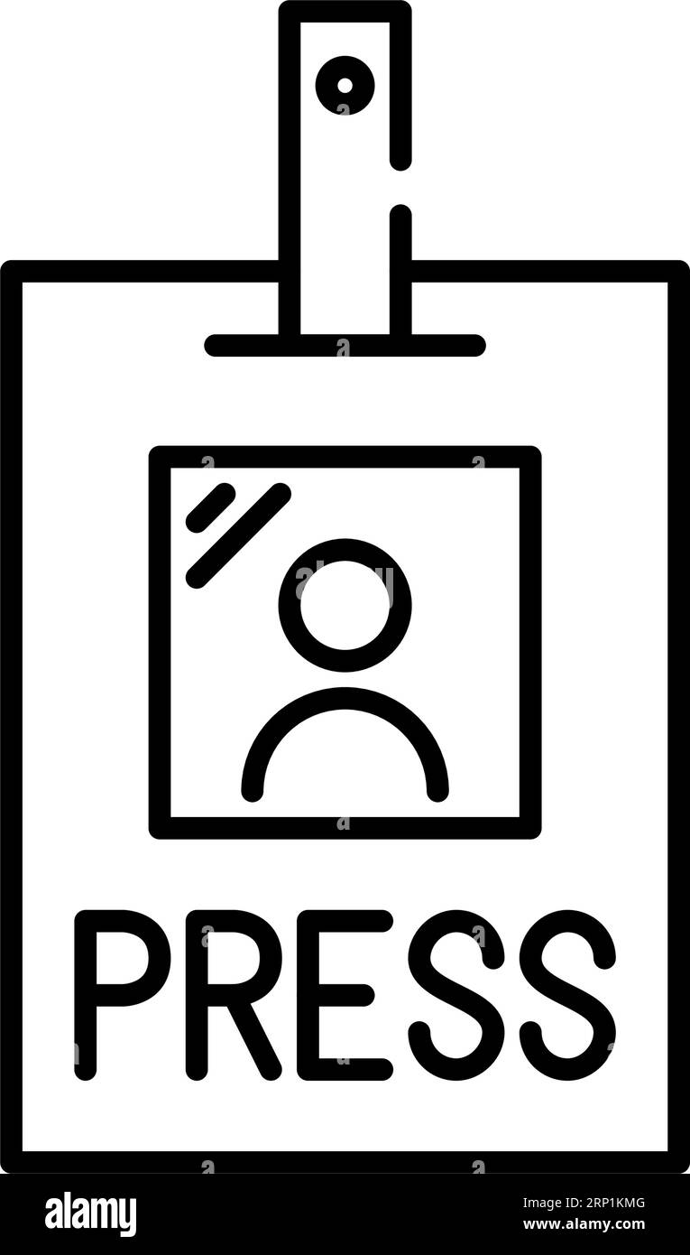 Premere pass in un supporto. Distintivo per i giornalisti. Pixel Perfect, tratto modificabile Illustrazione Vettoriale