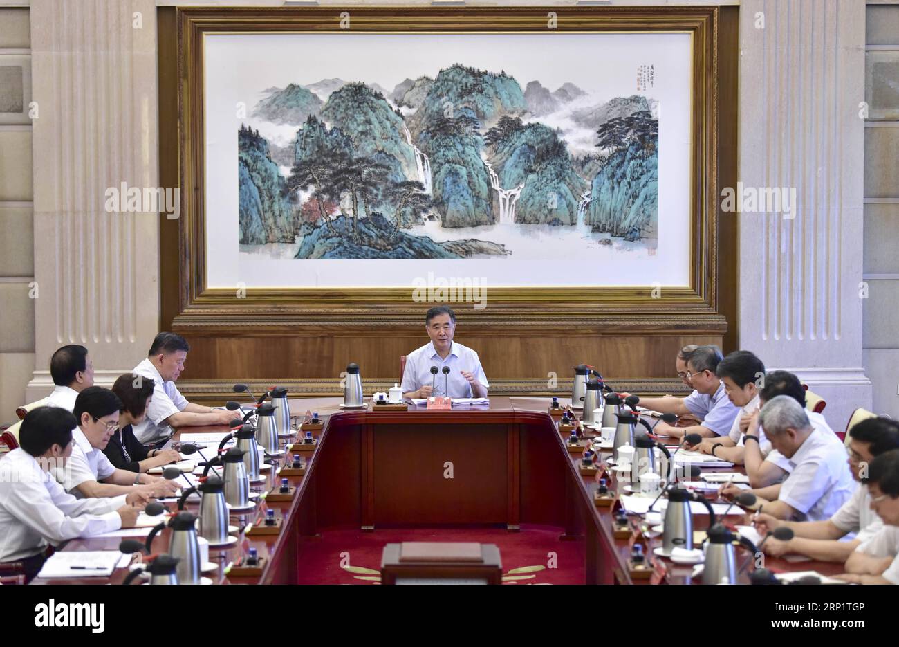 (180723) -- PECHINO, 23 luglio 2018 -- Wang Yang, membro del Comitato permanente dell'Ufficio politico del Comitato centrale del Partito Comunista Cinese (PCC) e presidente del Comitato nazionale della Conferenza politica consultiva del popolo cinese, presiede un seminario sugli studi sul campo sullo sviluppo rurale condotti da alcuni partiti non comunisti a Pechino, capitale della Cina, 23 luglio 2018. ) (wyo) CHINA-BEIJING-WANG YANG-SEMINARIO (CN) YinxBogu PUBLICATIONxNOTxINxCHN Foto Stock