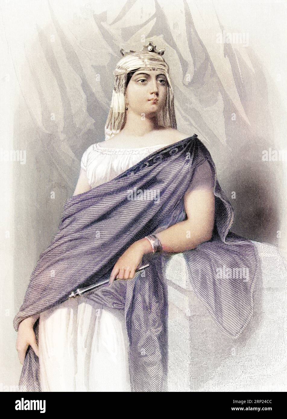 Jezebel, regina di Israele di origine fenicia che ristabilì il culto degli dei semitici Baal, Asherah. Illustrazione colorata incisa del XIX secolo da Mugeres de la Biblia di Joaquin Roca y Cornet 1862 Foto Stock