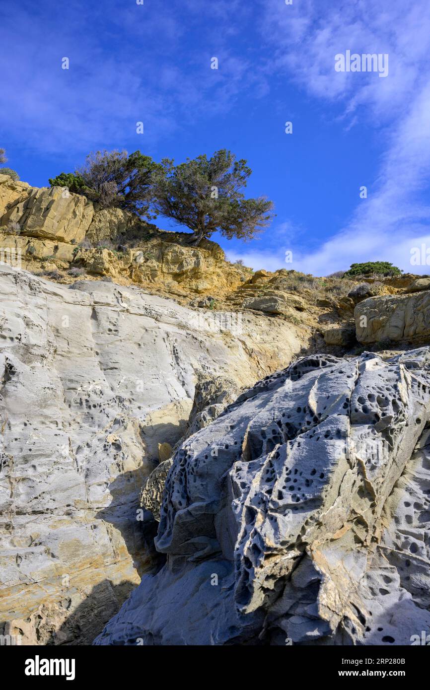 Bizzarre formazioni rocciose nella Buca delle fate, Populonia, Piombino, provincia di Livorno, Italia Foto Stock