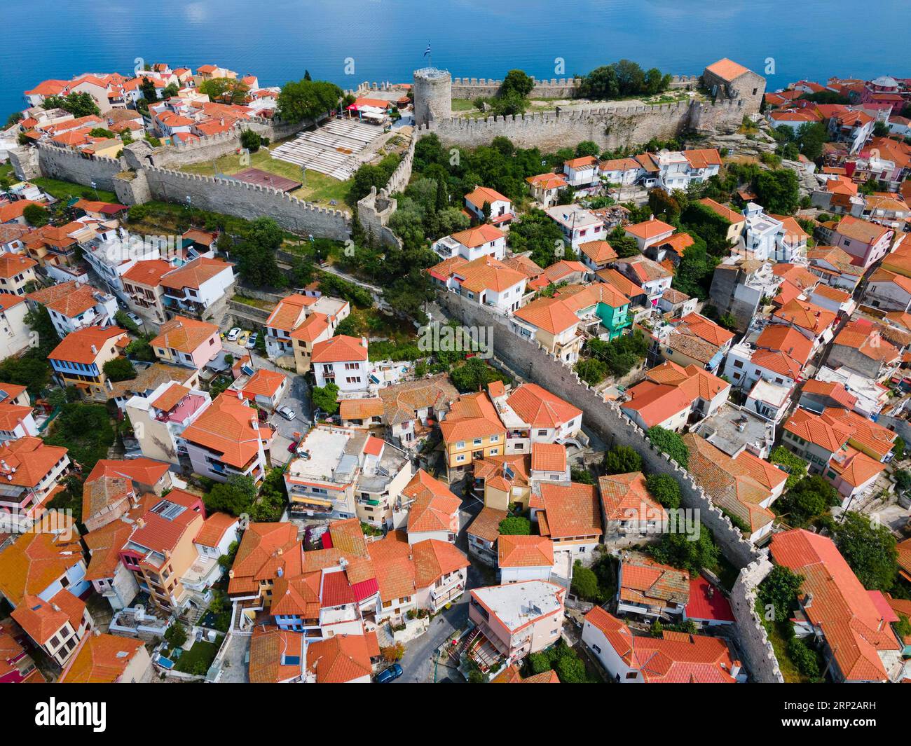 Vista aerea, città vecchia, Kavala, Dimos Kavala, Macedonia orientale e Tracia, Golfo di Taso, Golfo di Kavala, Mar Tracico, Grecia Foto Stock