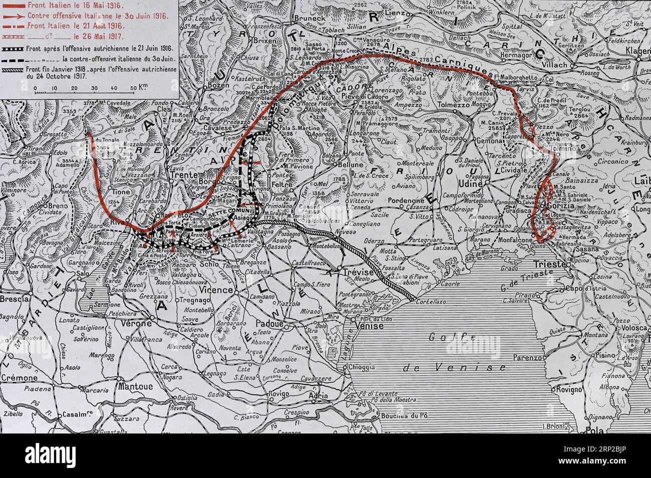 Mappa della battaglia del Nord Italia, ottobre 1917, Italia Foto Stock
