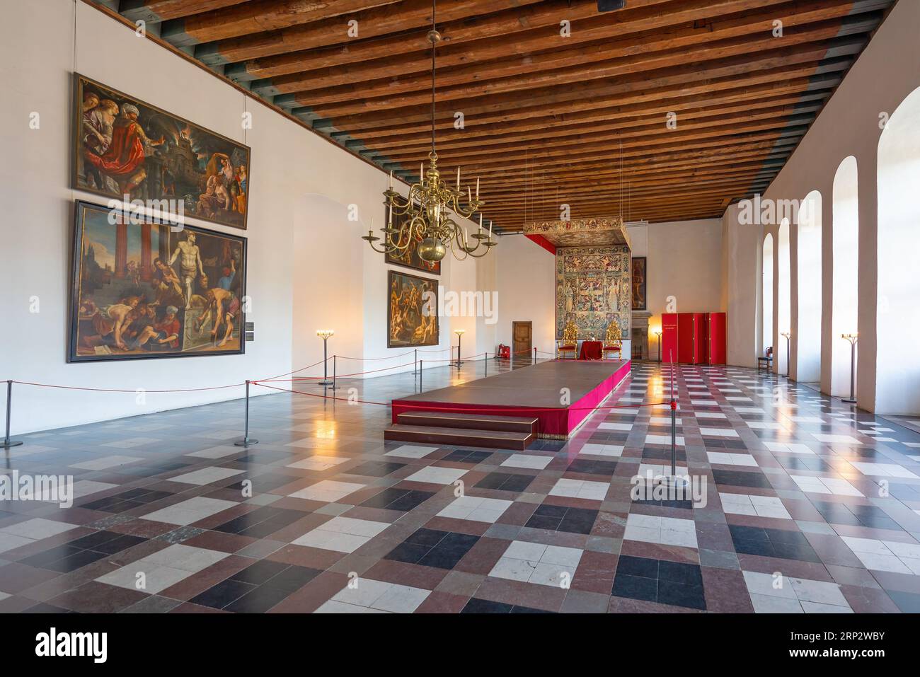 Grande sala da ballo all'interno del castello di Kronborg - Helsingor, Danimarca Foto Stock