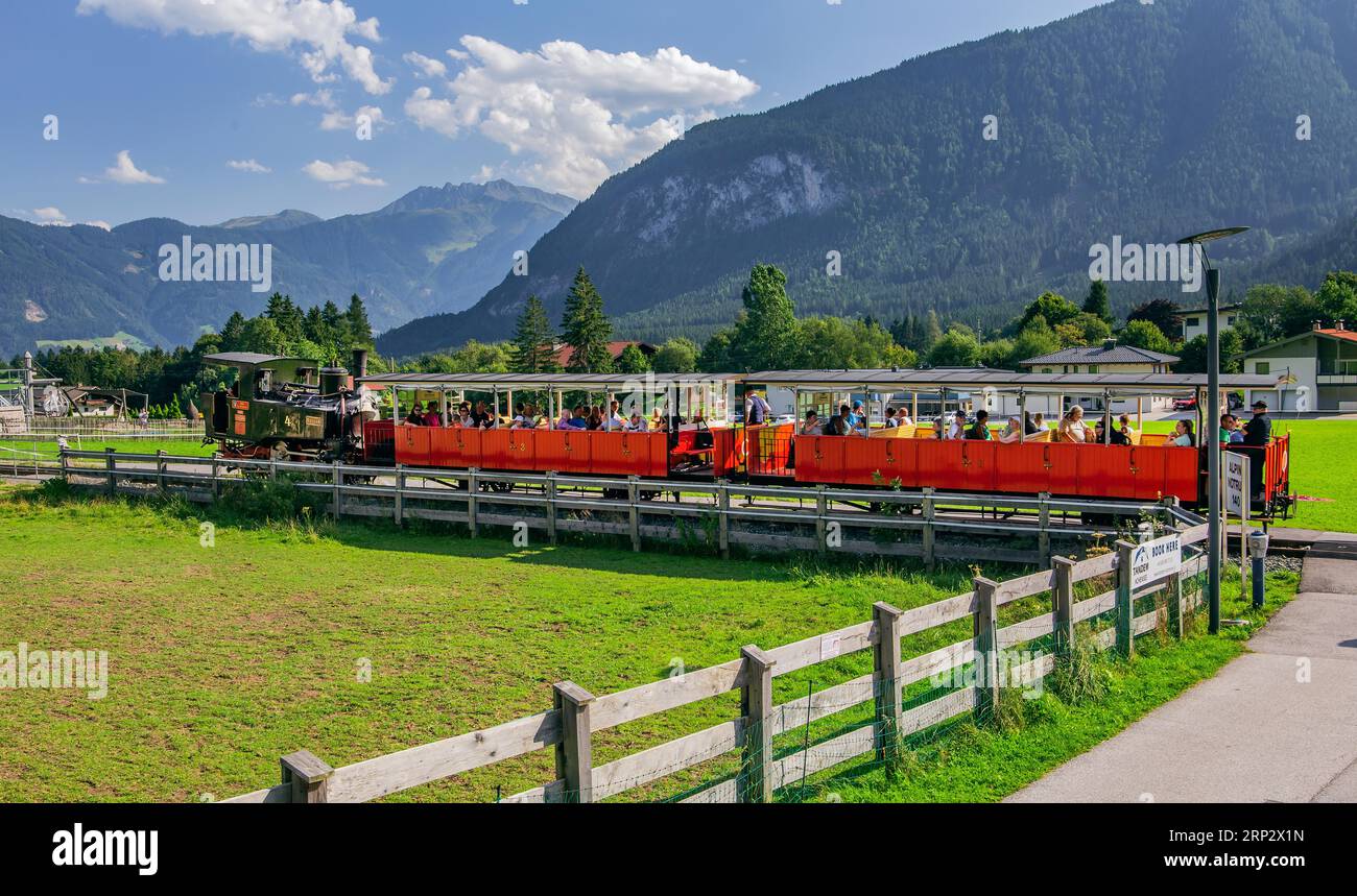 Storica ferrovia a vapore, Achenseebahn, Maurach, Achensee, Tirolo, Austria Foto Stock