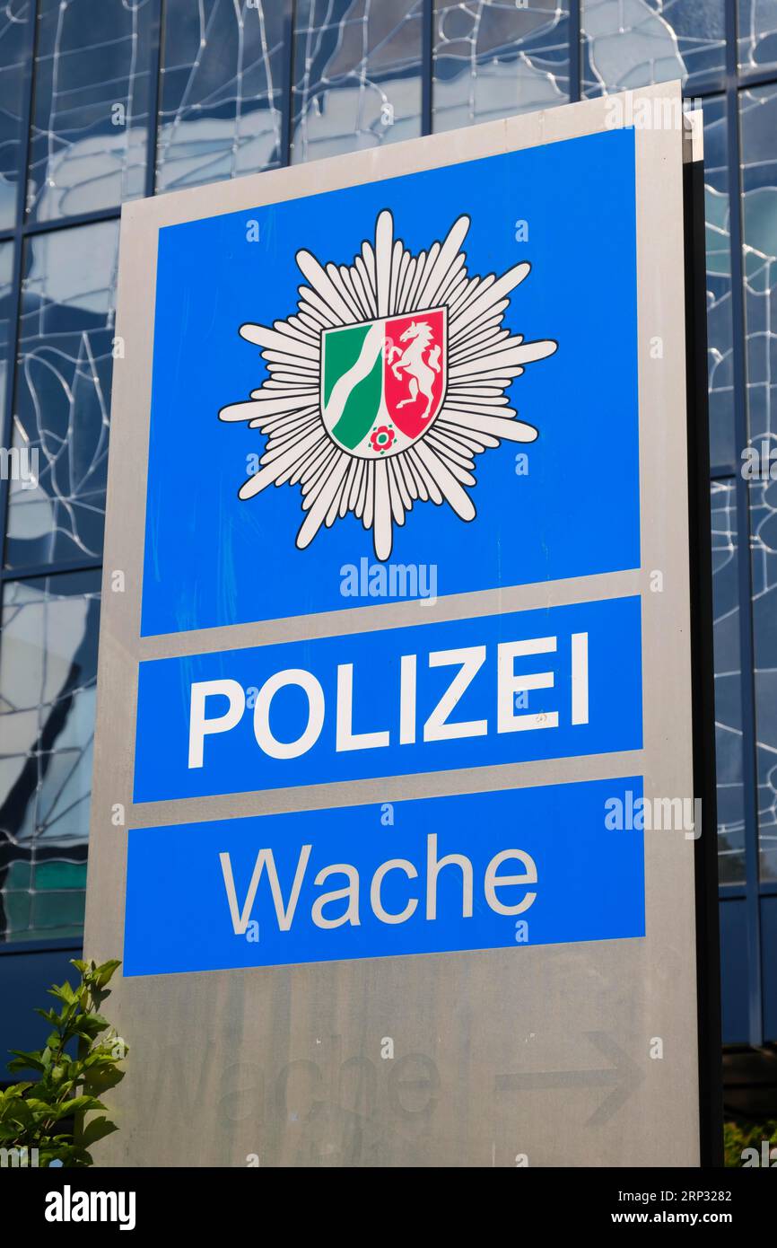 Scudo, polizia, guardia, stemma della Renania settentrionale-Vestfalia, Bochum, regione della Ruhr, Renania settentrionale-Vestfalia, Germania Foto Stock