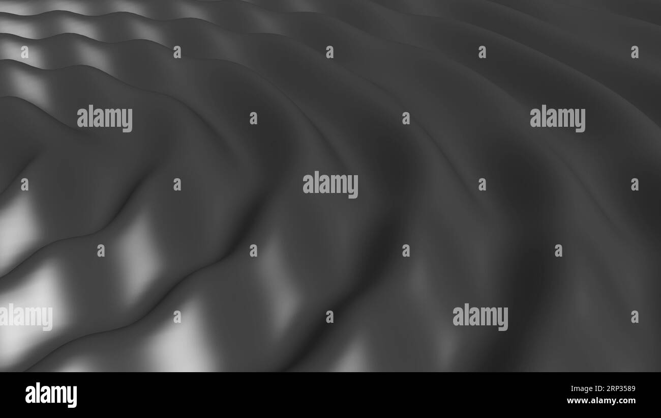 Tessuto setoso con trama ondulata nera, rendering 3d. Foto Stock