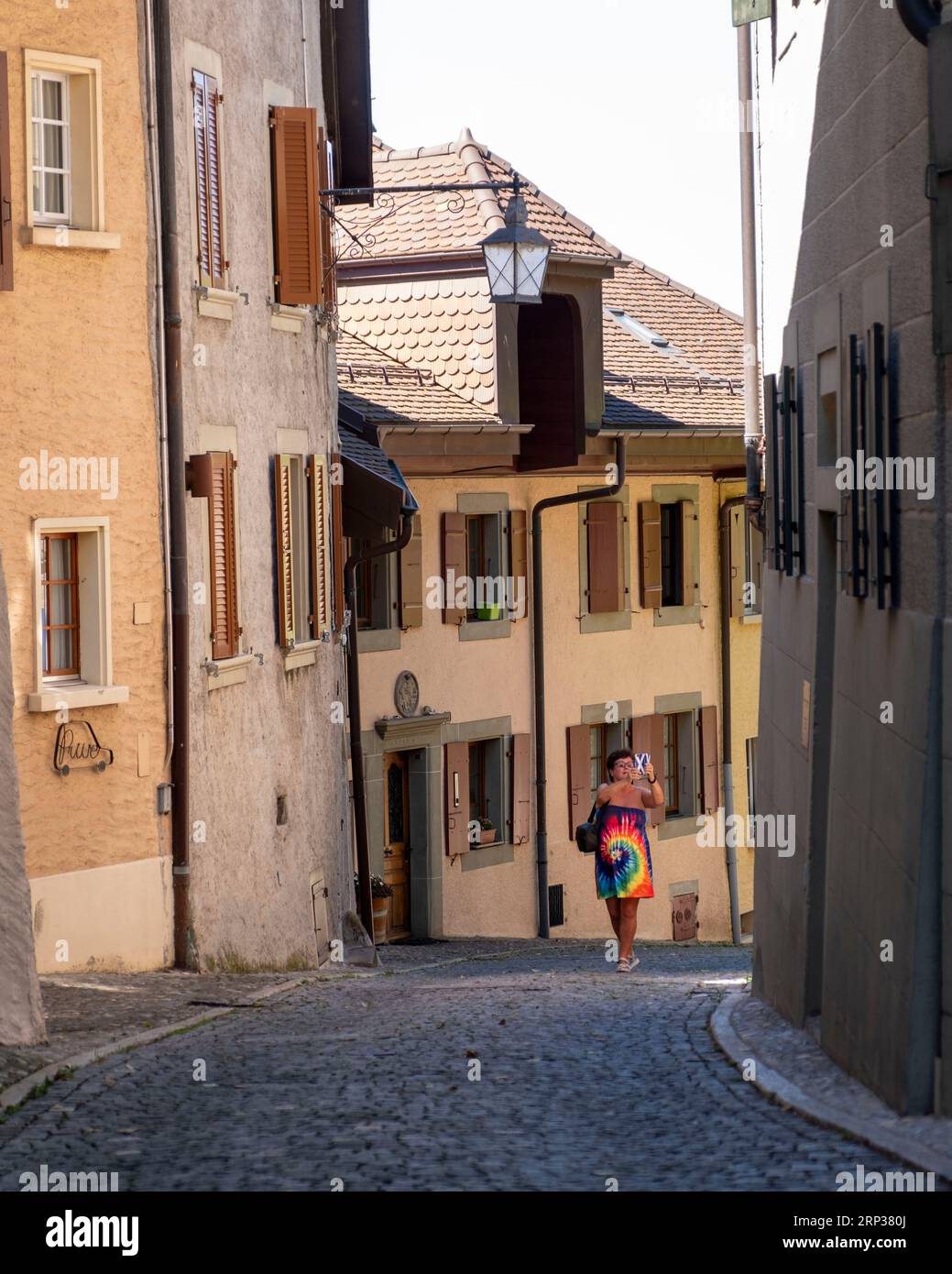 Pittoresco villaggio di Saint Saphorin, nella regione vinicola di Lavaux, Cantone di Vaud, Svizzera. Foto Stock