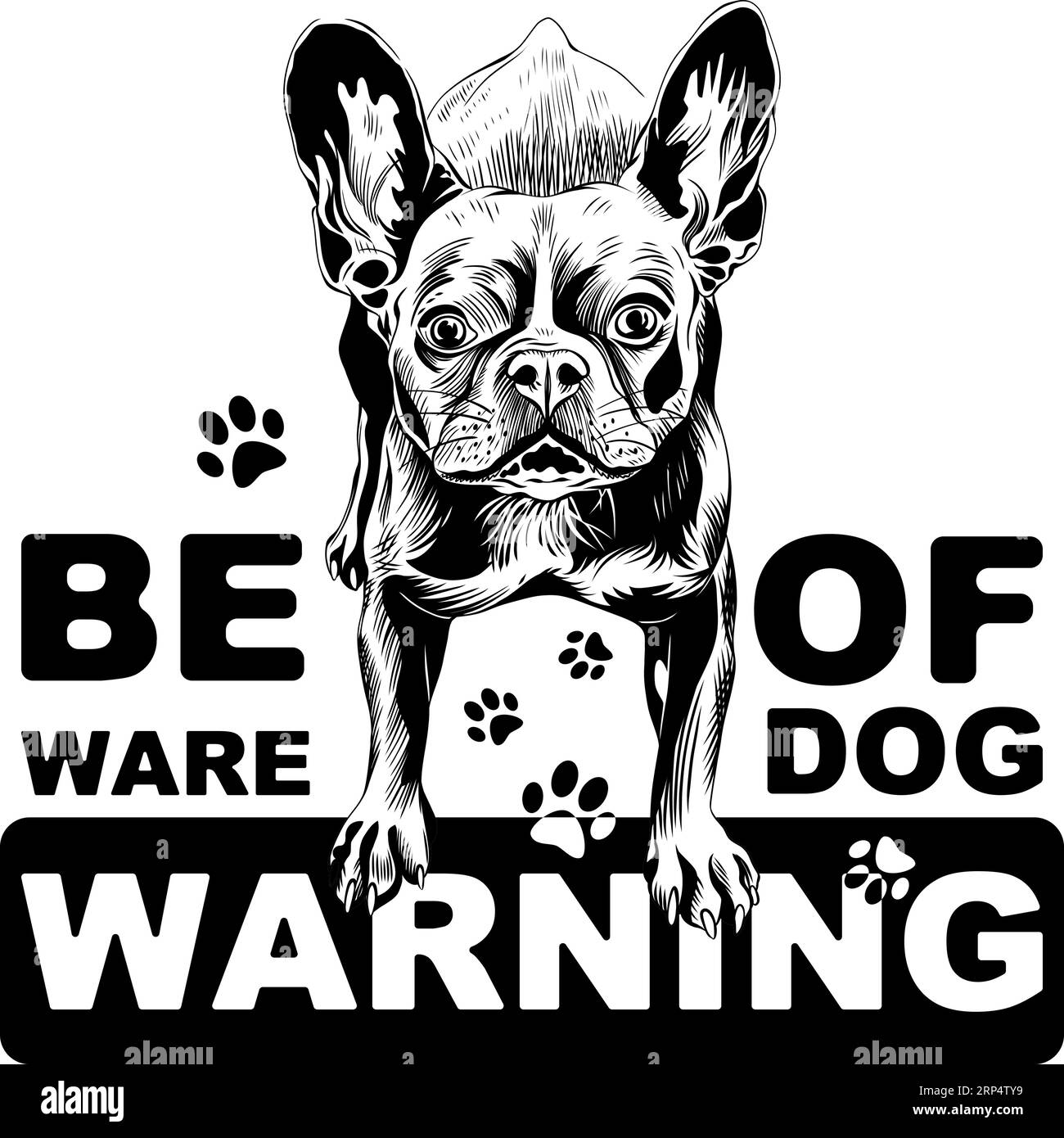 Bulldog francese Vector Black Dog. Didascalia: Avvertenza. Attento al cane Illustrazione Vettoriale