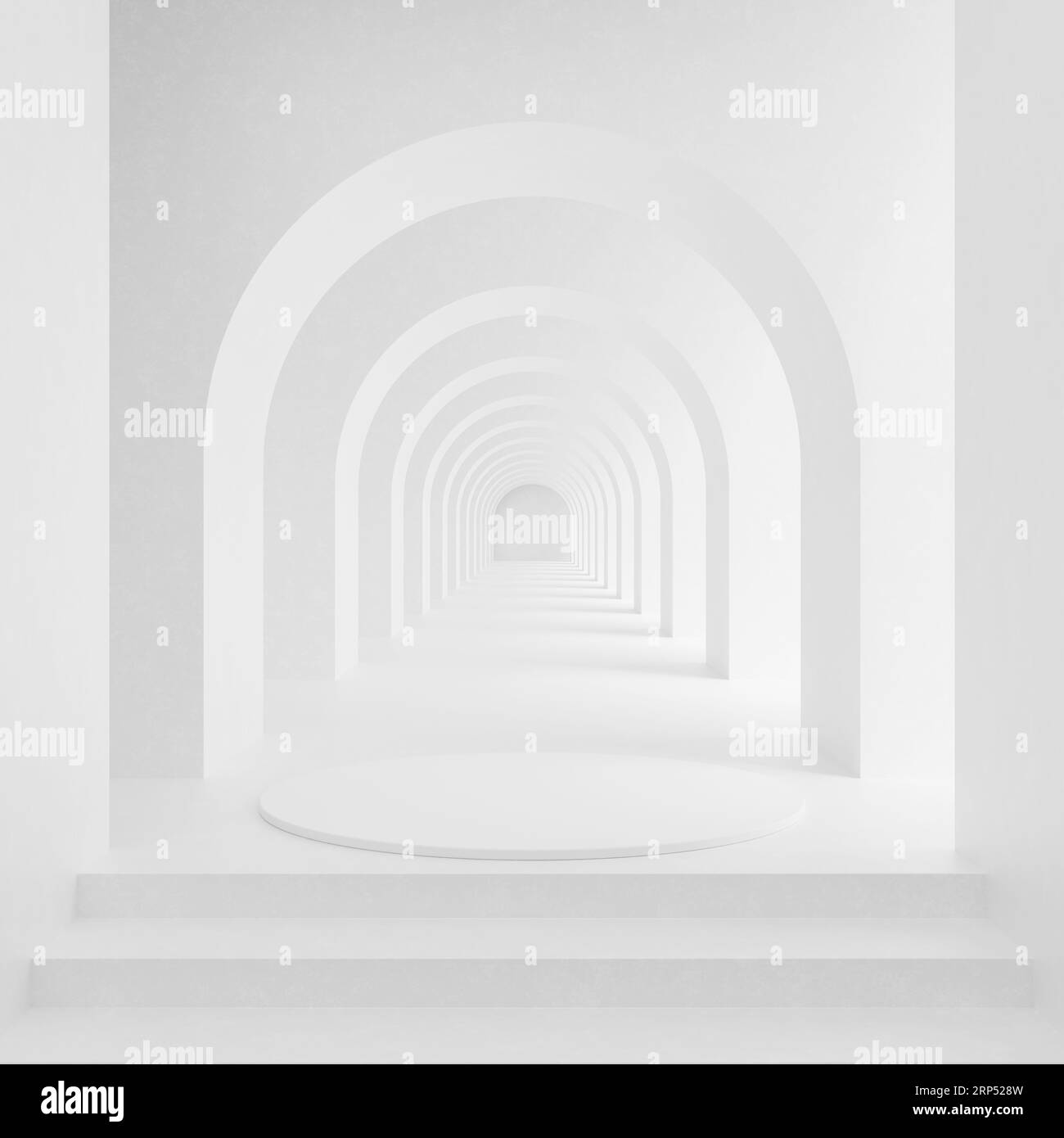 Podio bianco su sfondo bianco per un design con architettura bianca Foto Stock