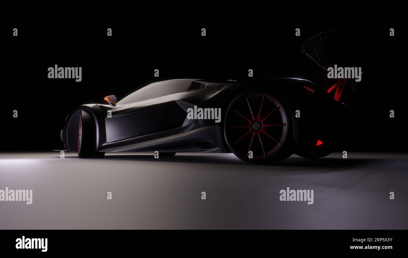 Servizio fotografico in studio di auto di lusso in bianco con rendering 3D. moderno super cart con diverse angolazioni. l'auto lucente ed elegante Foto Stock