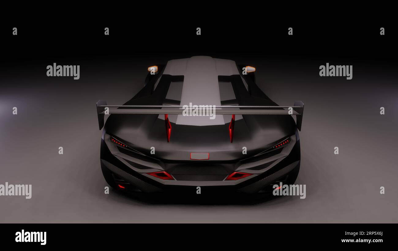 Servizio fotografico in studio di auto di lusso in bianco con rendering 3D. moderno super cart con diverse angolazioni. l'auto lucente ed elegante Foto Stock