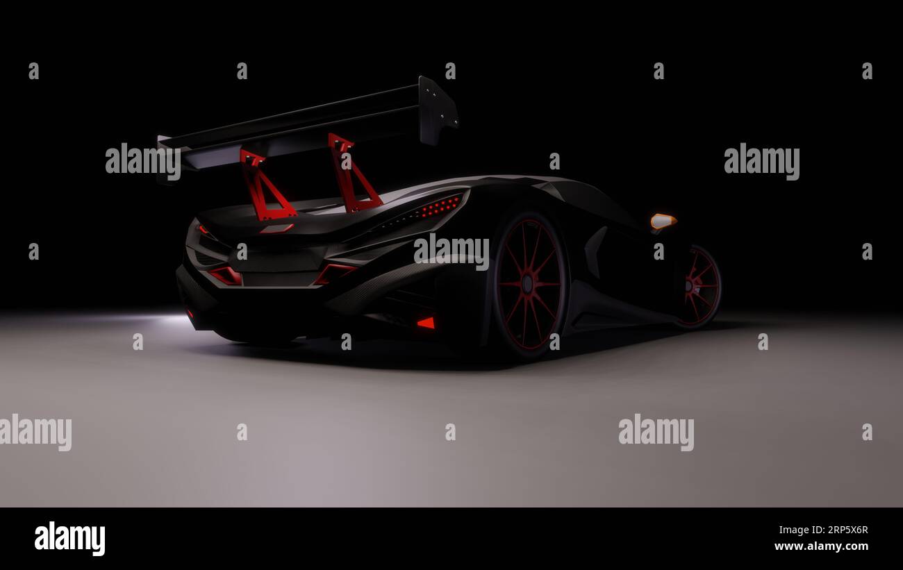 Servizio fotografico in studio di auto di lusso in bianco con rendering 3D. moderno super cart con diverse angolazioni. l'auto lucente ed elegante Foto Stock