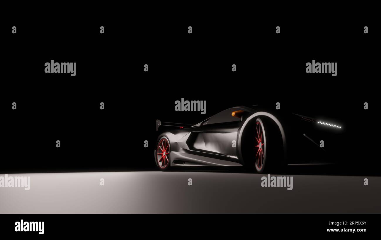 Servizio fotografico in studio di auto di lusso in bianco con rendering 3D. moderno super cart con diverse angolazioni. l'auto lucente ed elegante Foto Stock