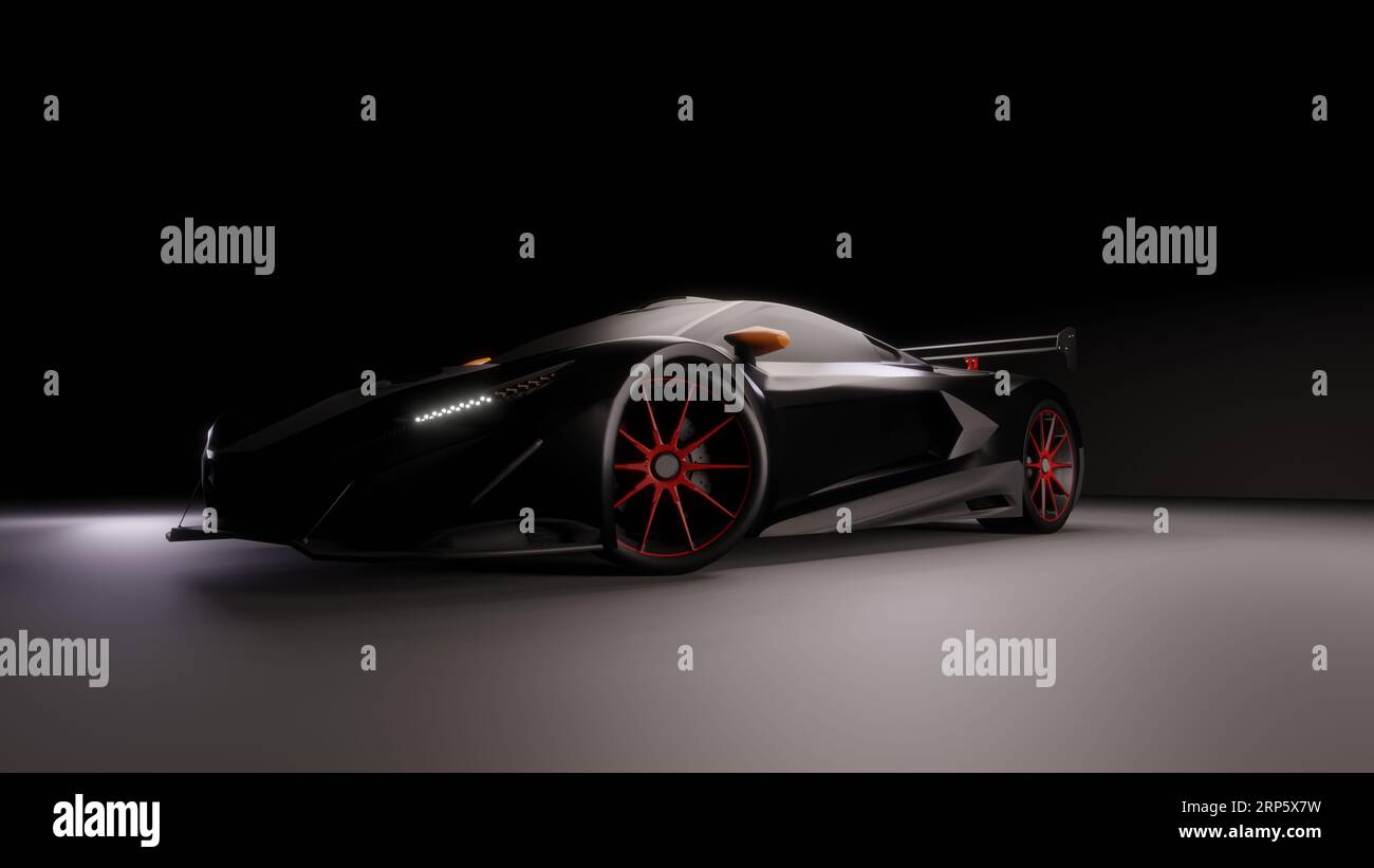 Servizio fotografico in studio di auto di lusso in bianco con rendering 3D. moderno super cart con diverse angolazioni. l'auto lucente ed elegante Foto Stock